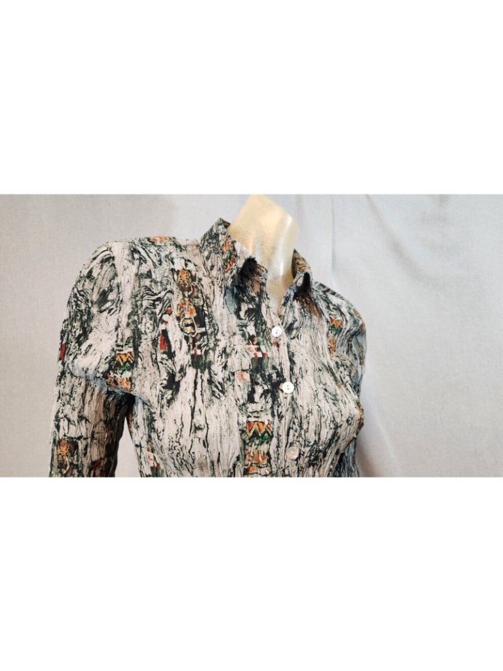 Naomi Gray Green Sequin Collared Long Slv Top Shirt Blouse Womens USED MEDIUM - Picture 2 of 6